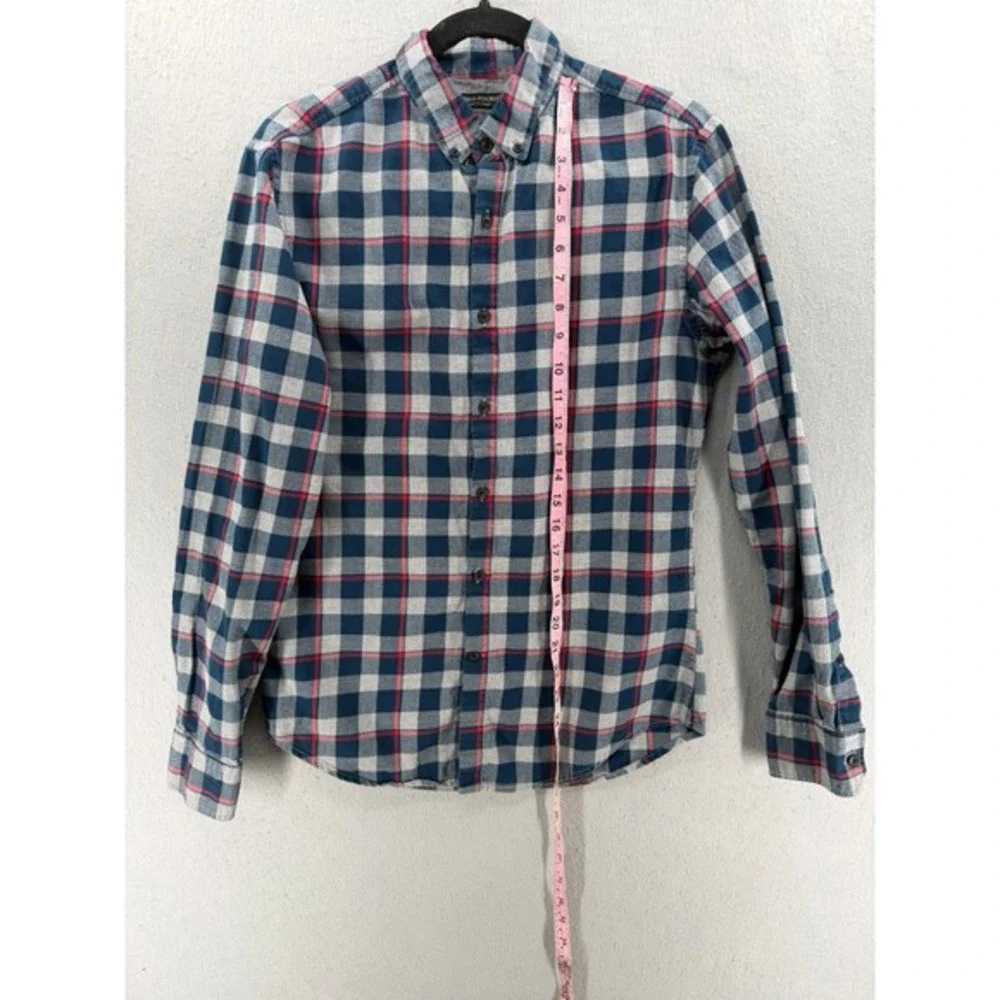 Banana Republic Flannel Shirt Mens Size S Gray Blue Grant‎ Luxe Tartan Heritage